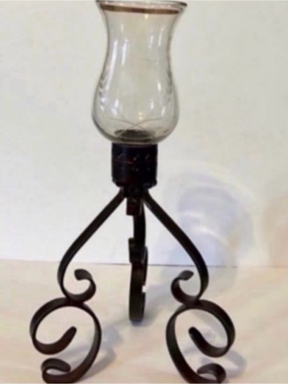 Jan Barboglio etched glass hurricane candle holder
